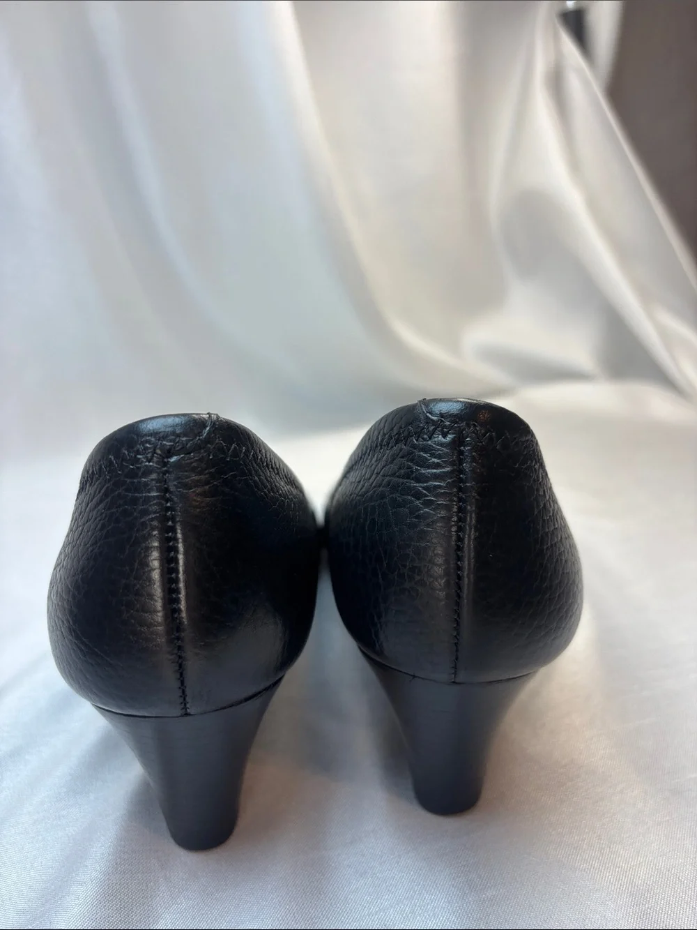 Tory Burch Black Leather Peep-Toe Wedges with Silver Logo Medallions